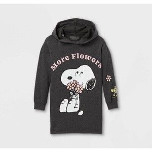 Peanuts Girls Long Sleeve Hooded Dress Size XS 4/5 Youth Gray Valentines Snoopy